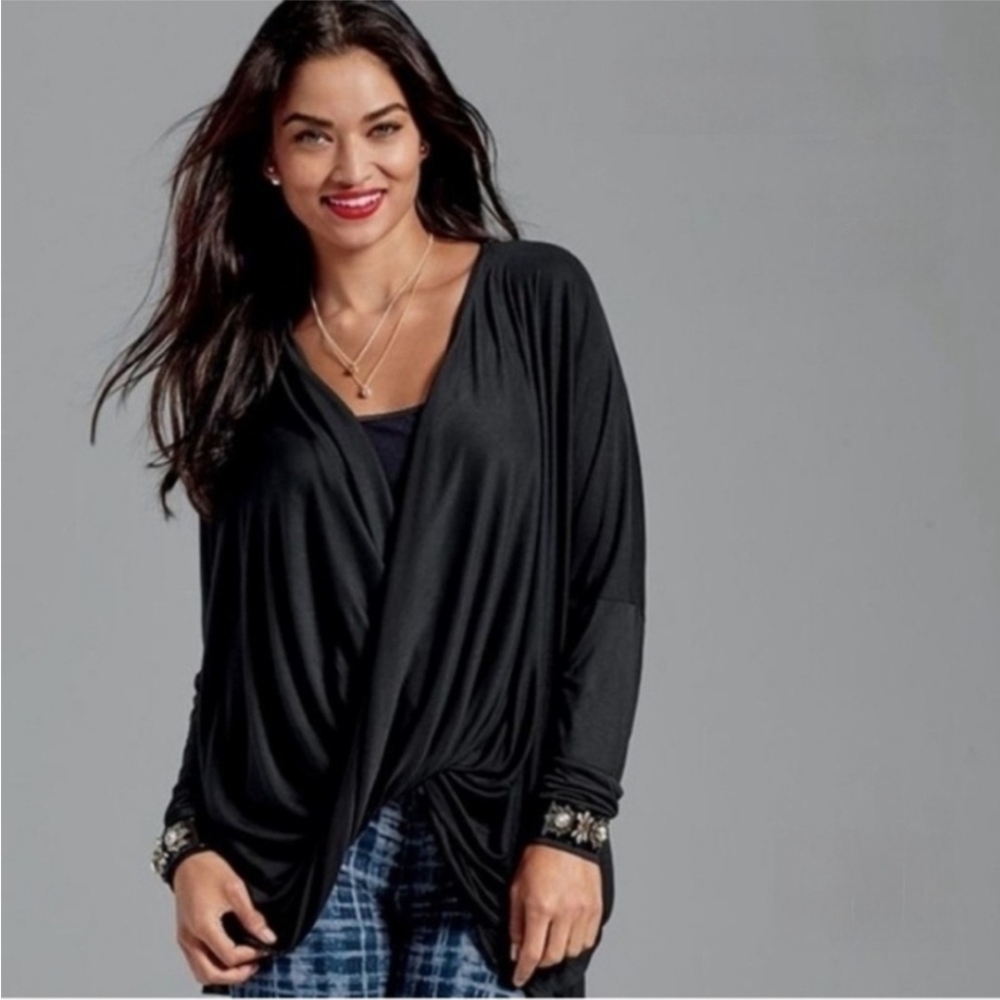 CAbi Black Cross Draped Taylor Tee